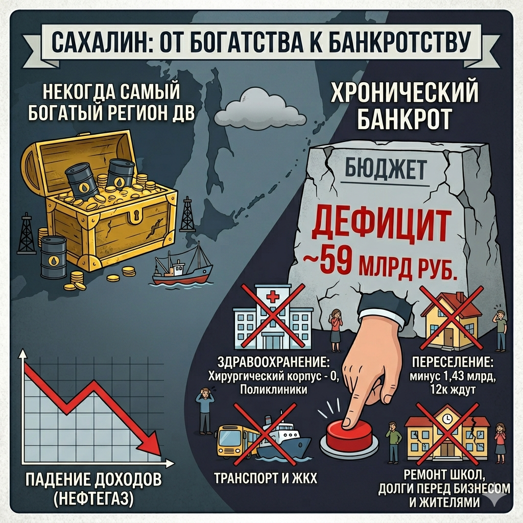 Сахалин третий год хронический банкрот